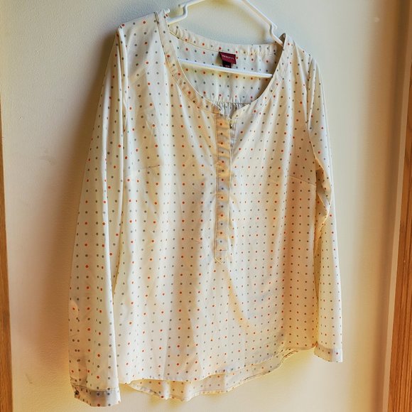 Merona Beige Polka Dot Blouse Size Medium - Picture 1 of 14
